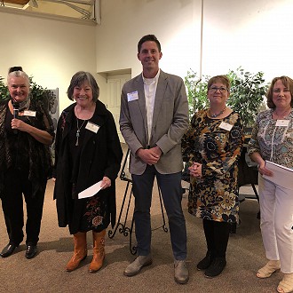 Merit Award “Wolf Moon Sleigh Ride” Oil by Mary Ulm Mayhew “The atmospheric mood and creative cropping of the horses’ bodies, puts the viewer in the sleigh, to manipulate the reins - to go home? You are invited to make it Your Story with the beautiful, subdued colors and soft edges creating a dreamlike surround. The feel of gently swirling snow is achieved by masterful brushwork.”