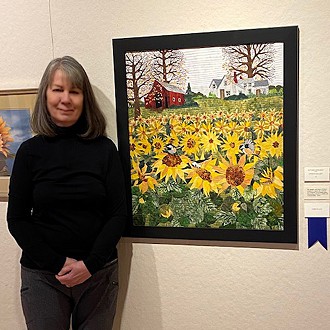 Third Place Award to Barbara Dellger for “Autumn Hideaway” fiber arts. Judge Patrick’s Comment: The imagery and choice of fabric combine to capture the comforts and memories of an autumn place. Outstanding attention to detail and craftsmanship.