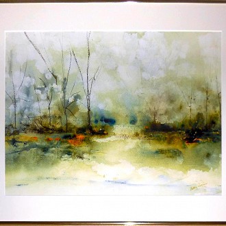 Second Place  Forest Dream                              watercolor                     Artist:  CATHLEEN WILLIAMS  The harmonious color palette in addition to the professional handling of the                  medium makes this an excellent example of a wet into wet watercolor  painting. Beautifully done.