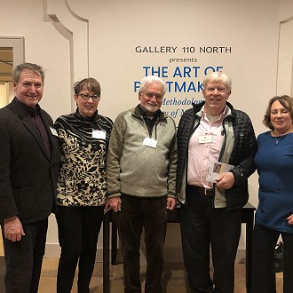 L to R: Artists Terrence McCauley, Susan Steinhafel, Jack Pachuta, with Sponsor Franz Backus and Visual Arts Team Member, Deborah Heberlein