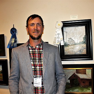 3rd Place- Judges Notes: “A Lineman for the County” by Marc Anderson is worth walking up to. The puddle in the upper foreground is just one example of the artist’s exemplary application of paint. The dulled down color palette and simple use of line as well as perspective lend to the success of the tight composition.