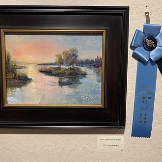 Quick Paint Award “Last Light on the Marsh” by Lynette Redner Judges comments: I’ve seen a “blushing sky” before and the artist faithfully interpreted and described this rare moment when the sky is like an opal that splits the white light into all the colors of the spectrum. There’s a true sense of calm and peace within this sensitively composed painting… one that instills wonder, joy and awe that such a natural play of color is there for all of us to enjoy…exactly as Mgr Monet knew so very well himself!